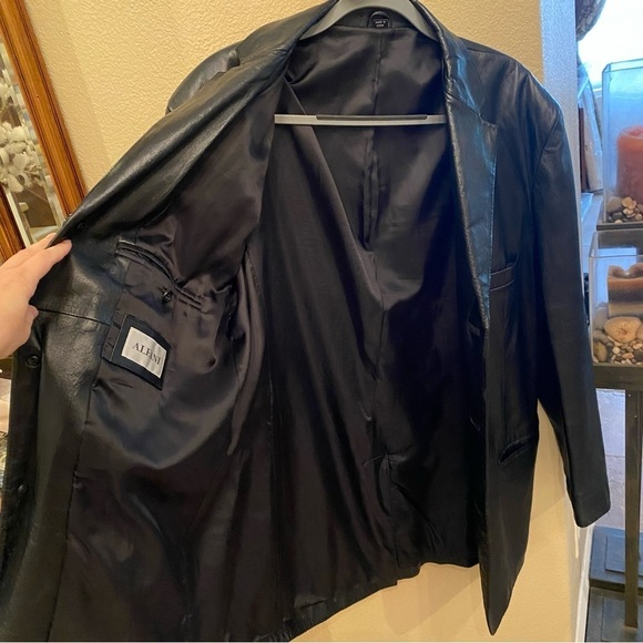 ALFANI Men Black Positano Macy’s Soft Leather Blazer Jacket Size L44 - Picture 4 of 10